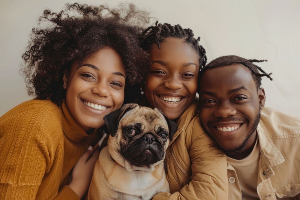 Black family and pug dog photo happy photography.