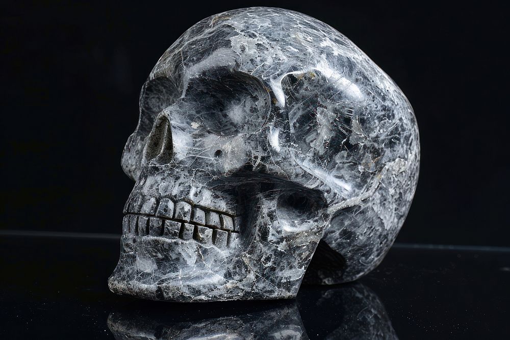 Skull sculpture black background anthropology.