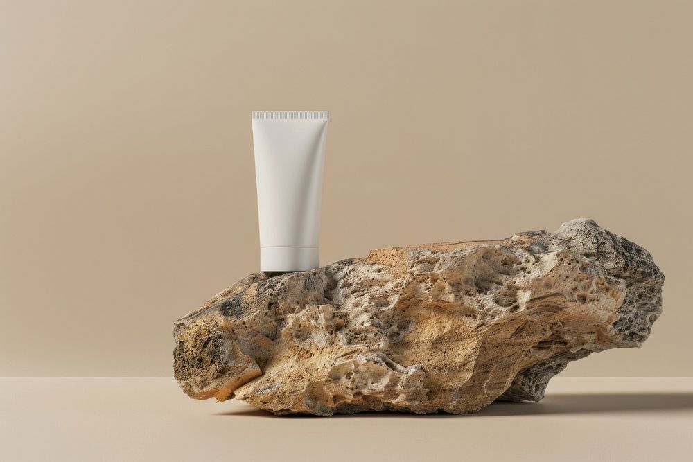 Skincare tube packaging mockup rock.