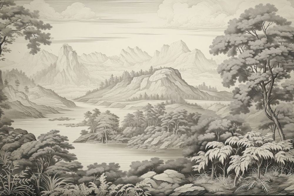 Nature landscape drawing illustrated painting.