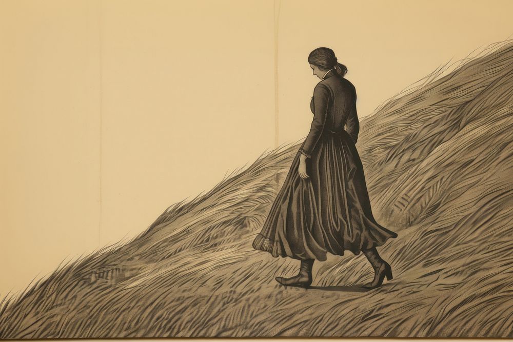 Walking woman drawing illustrated painting.