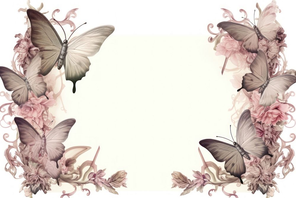 Vintage butterfly frame pattern white background fragility.