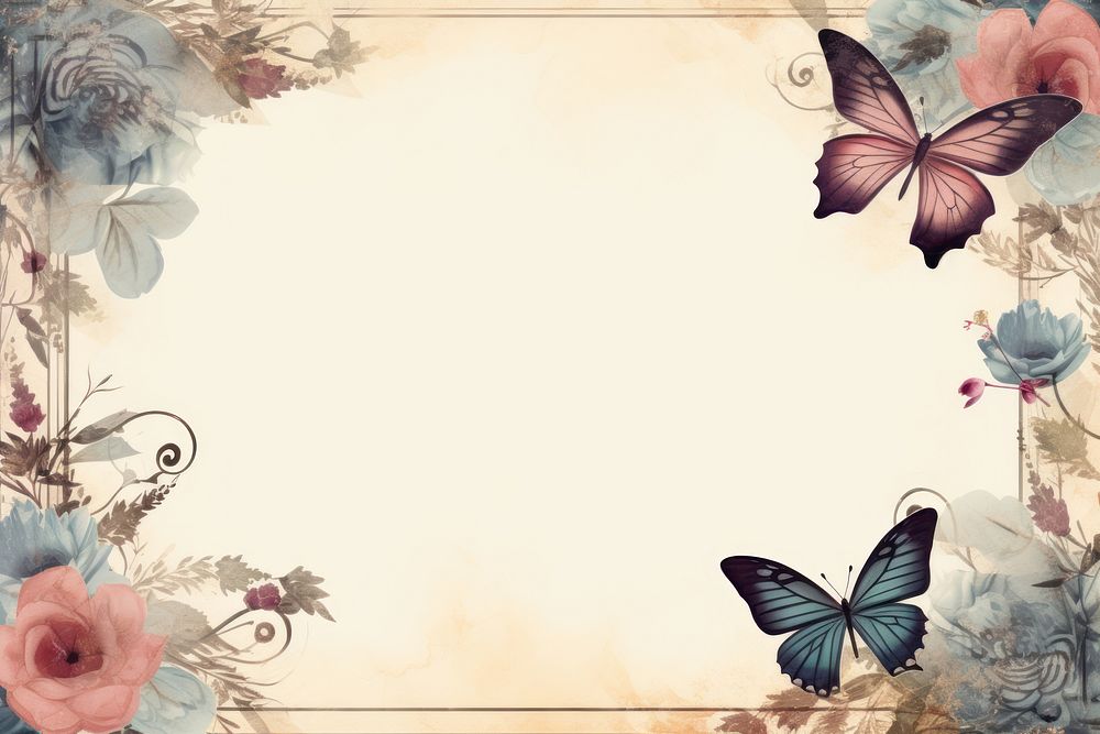 Vintage butterfly frame backgrounds pattern flower.