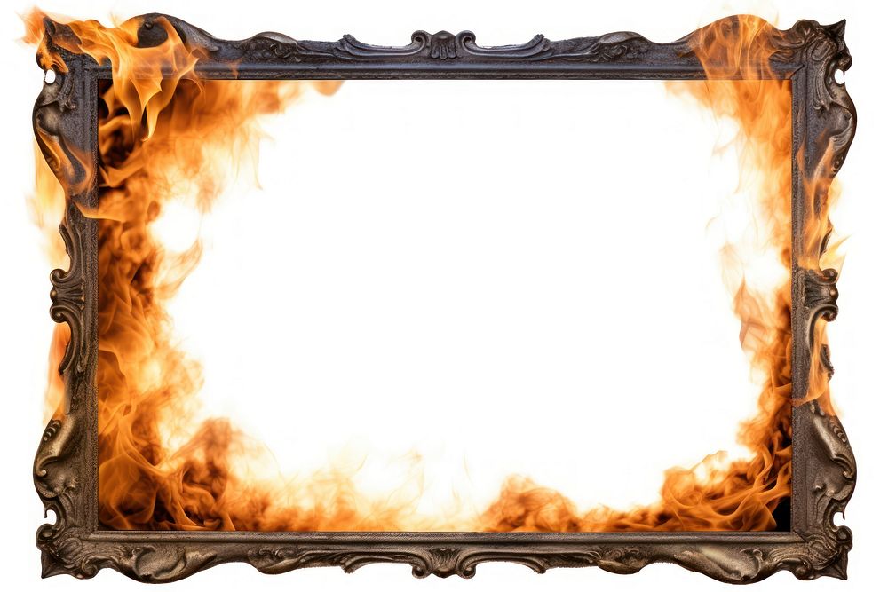 Vintage fire frame white background rectangle fireplace.