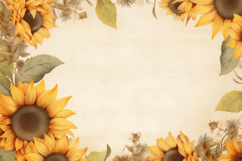 Vintage sunflower frame backgrounds pattern plant.