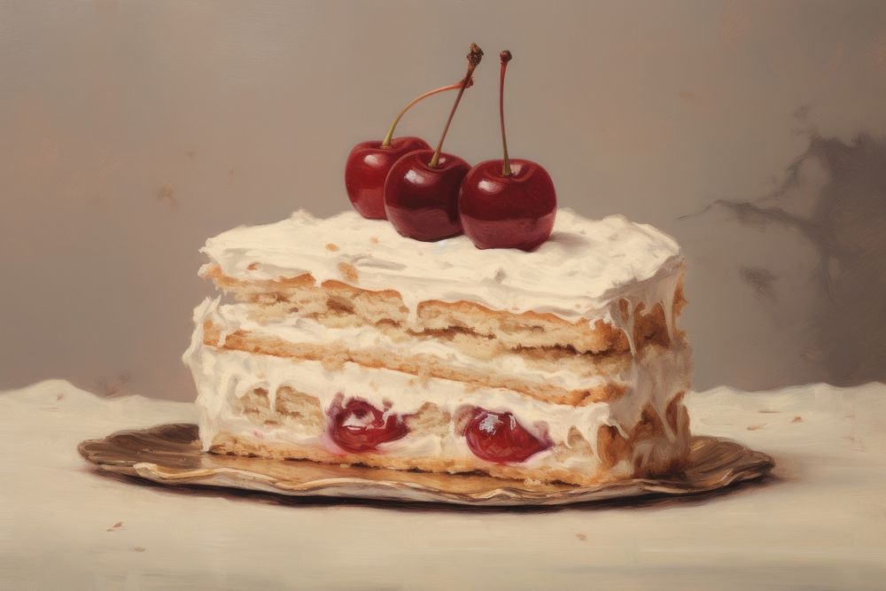 Close up on pale cake dessert cream fruit.