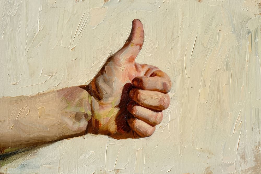 Close up on pale thumbs up finger hand gesturing.