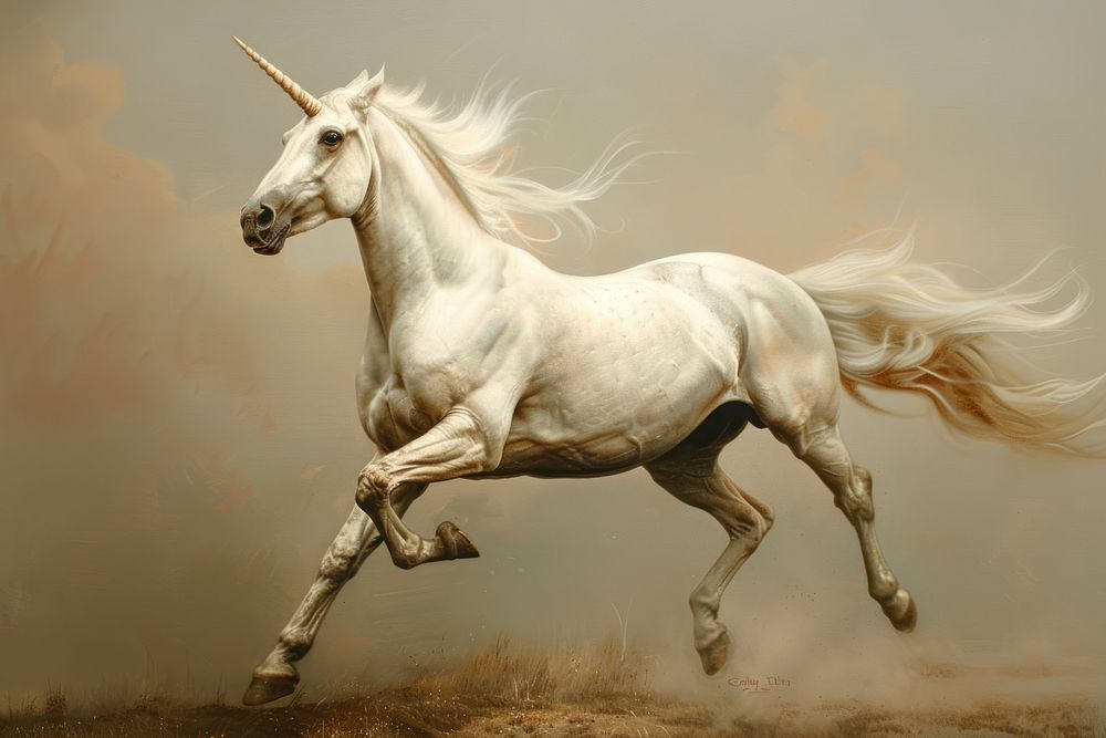 Close up on pale unicorn stallion animal mammal.