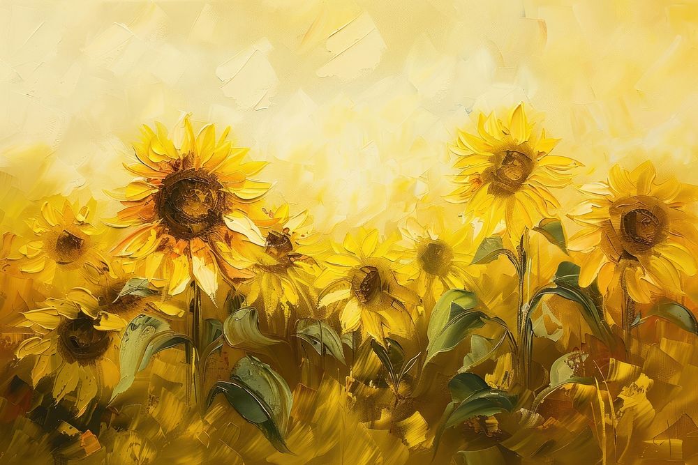Close up on pale sunflower field painting backgrounds plant.