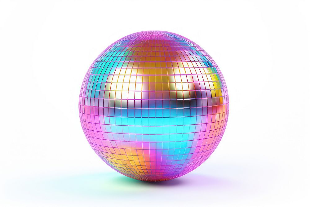 Disco ball sphere purple white background.