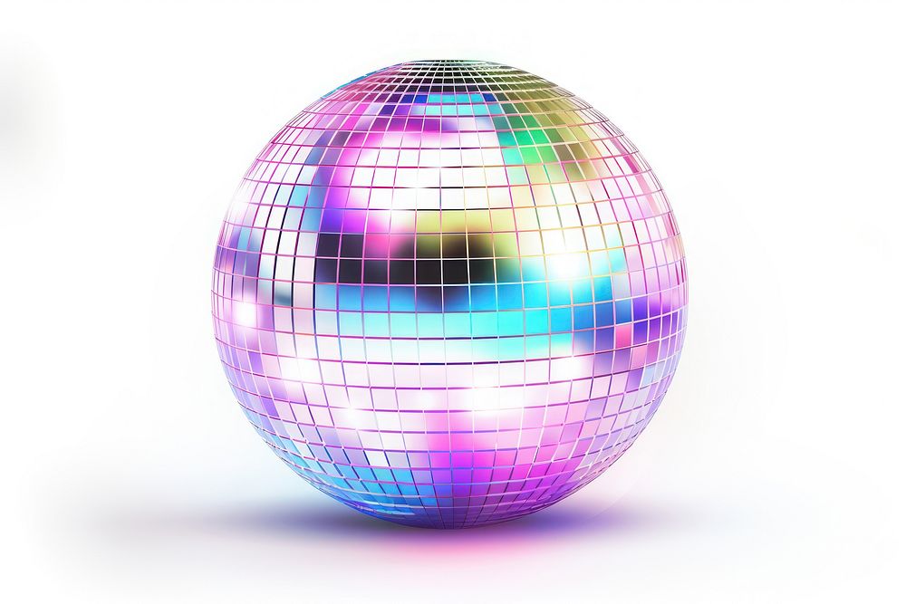Disco ball sphere purple white background.