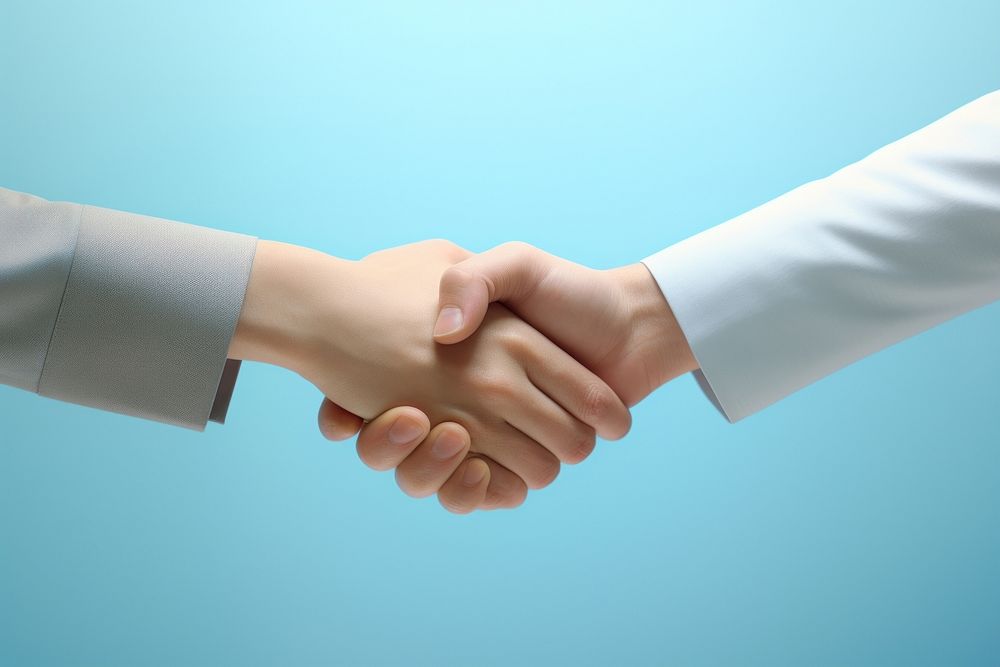 Shaking hands handshake blue blue background.
