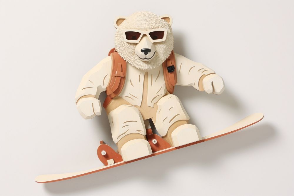 Polar bear snowboarding toy representation.