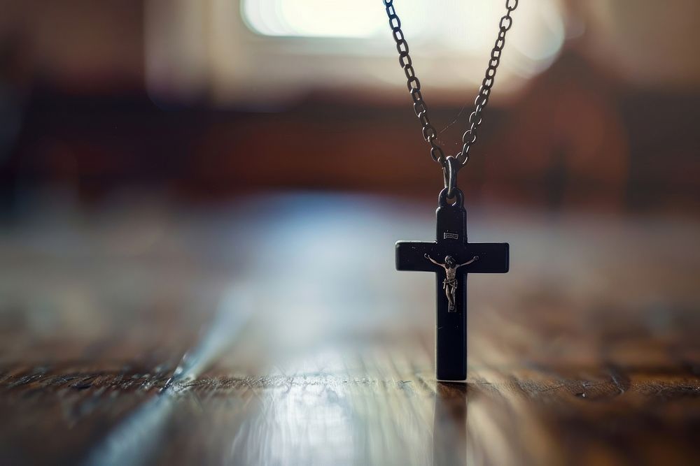 Photo of cross necklace pendant symbol spirituality.