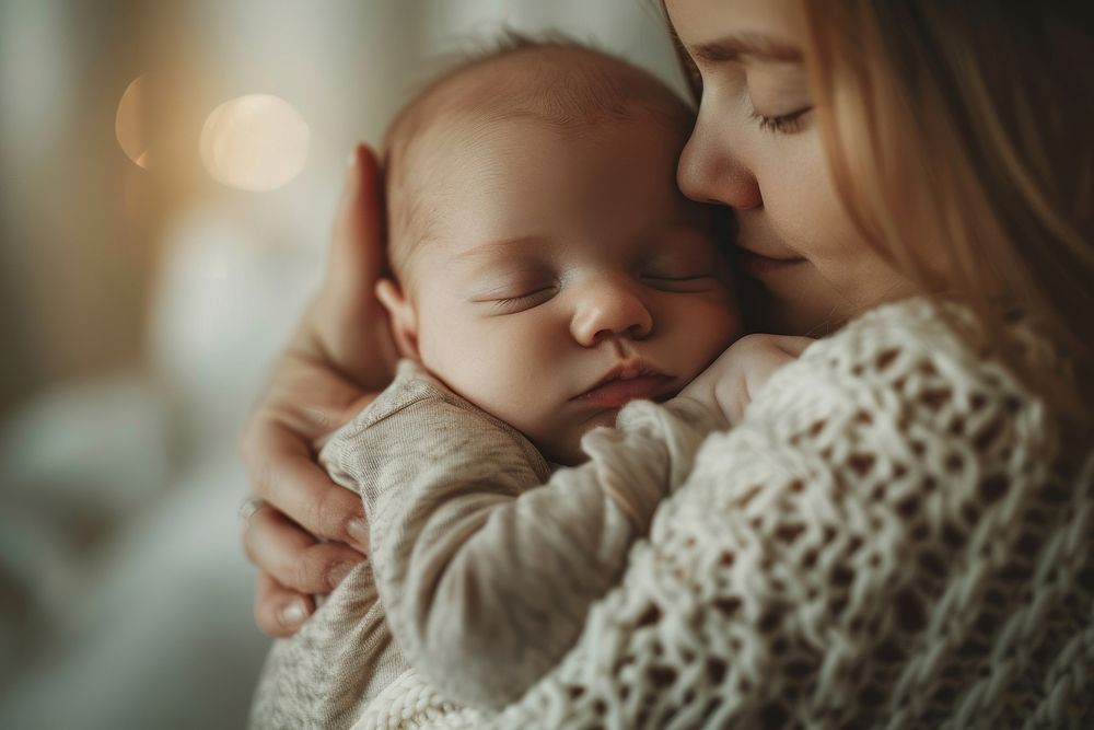 Photo of mom holding newborn photography hugging person.
