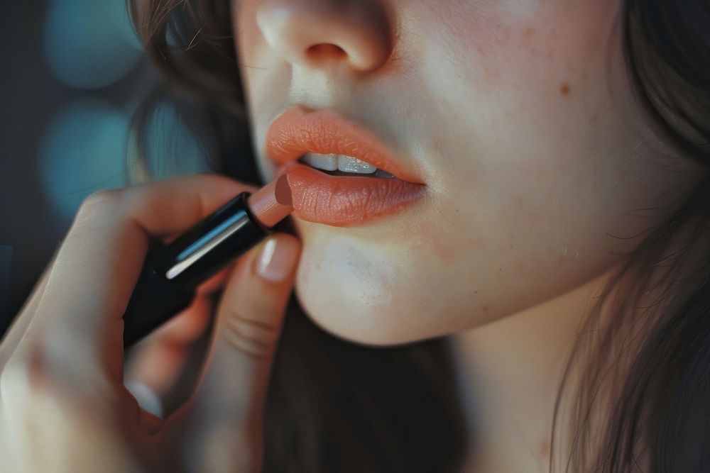 Woman holding lipstick cosmetics female person.