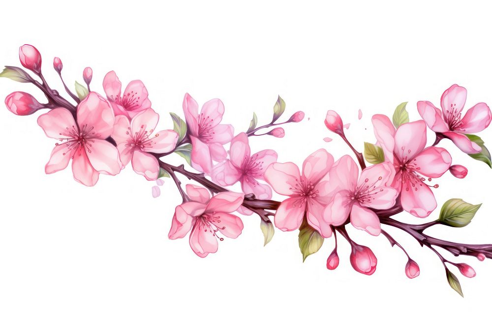 Illustration of cherry blossom flower plant white background.