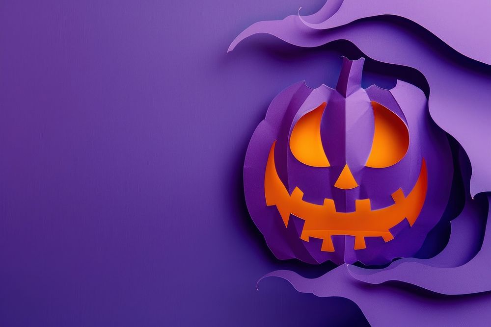 Paper cutout of glowing halloween pumpkin festival logo.