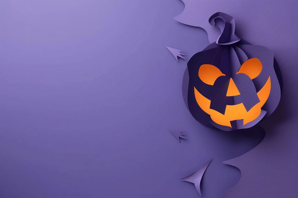 Paper cutout of glowing halloween pumpkin jack-o-lantern festival.