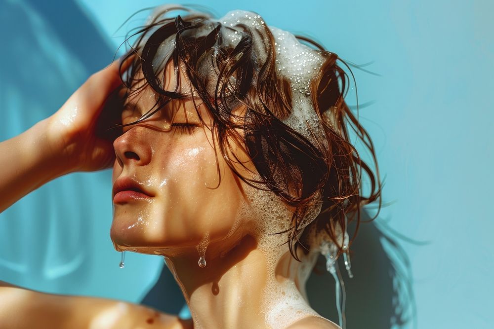 Photo of woman washing sweating bathing.