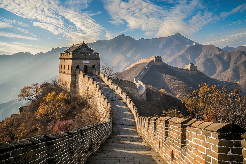 Photo of great wall of china landmark day fortification.