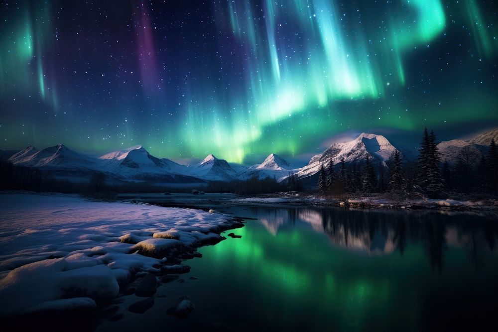 Aurora night sky landscape.