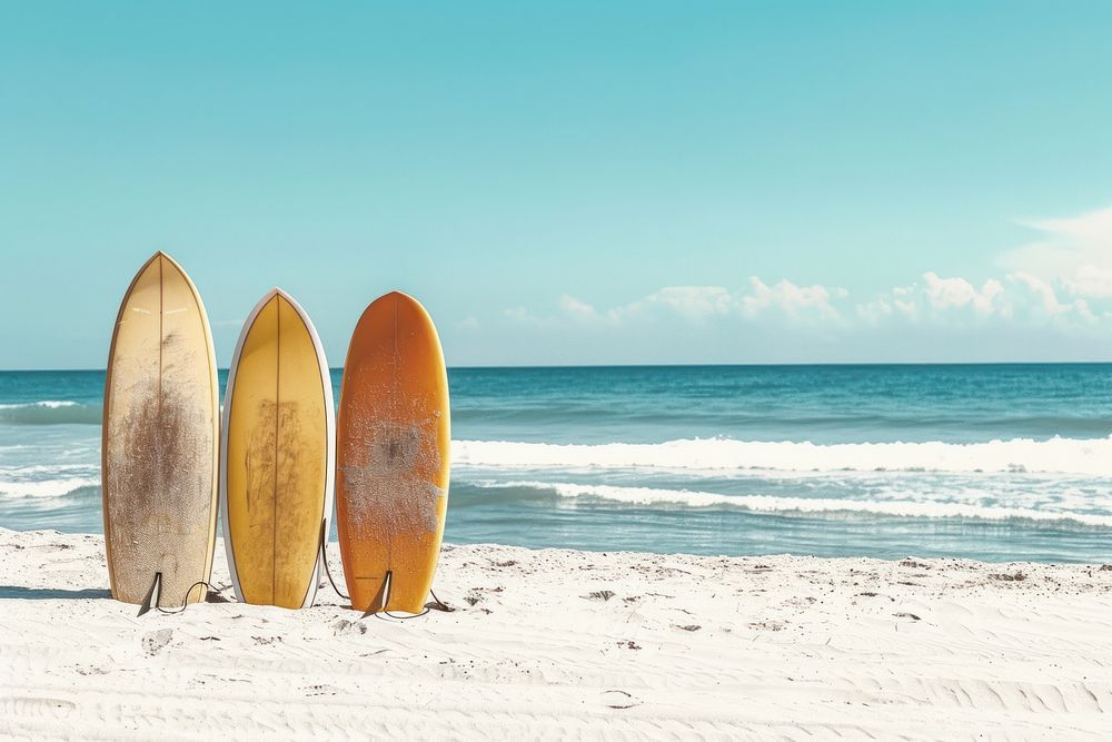 Photo of surfboards sea outdoors horizon.