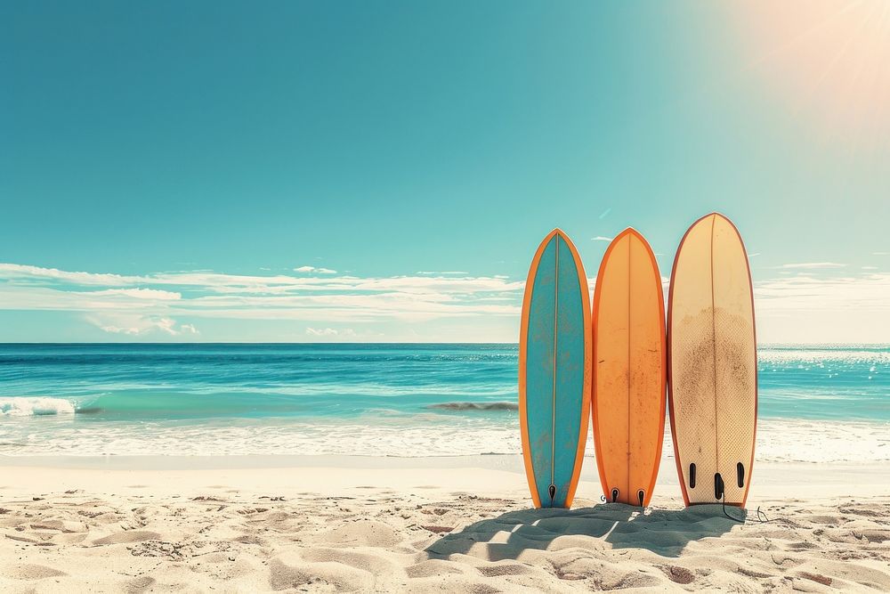 Photo of surfboards sea outdoors horizon.