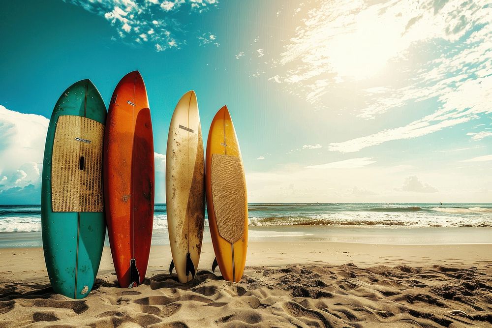 Photo of surfboards outdoors surfing nature.