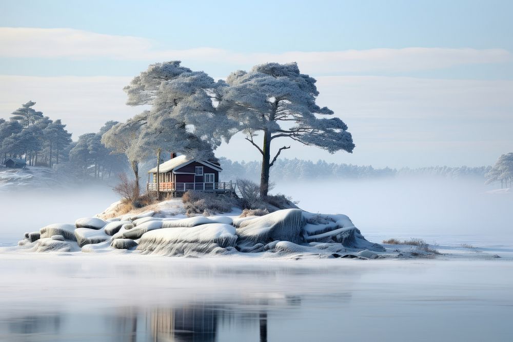 Island landscape winter architecture.