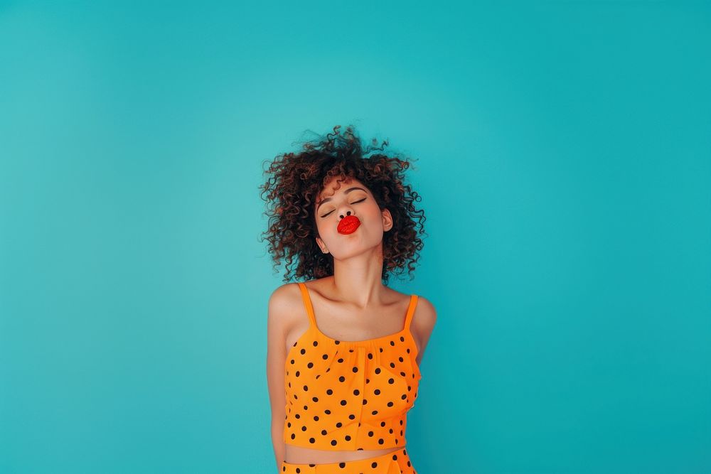 Woman doing send a kisses poses surprised person female.