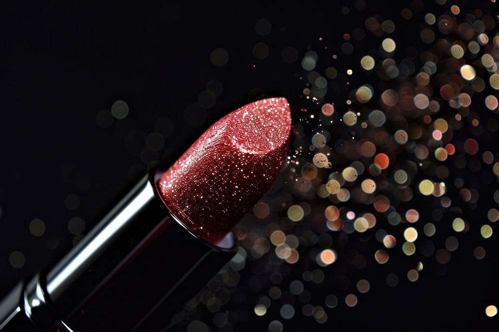 Effect minimal of lipstick cosmetics glitter black background.