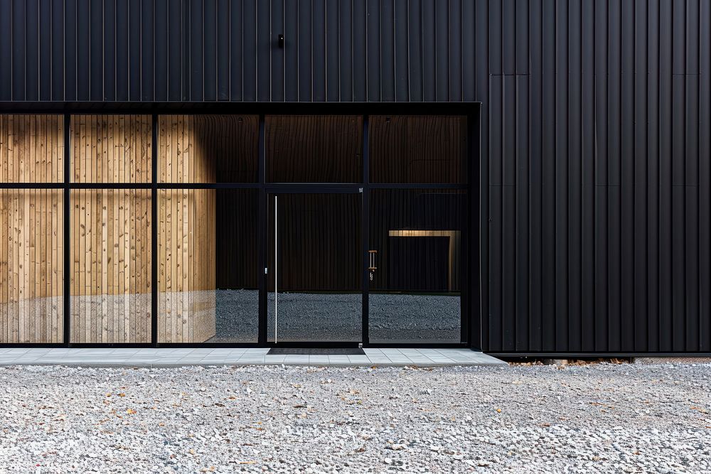 Photo of standalone warehouse door building garage.