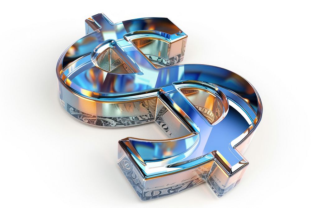 3d render of a Dollar icon symbol in surreal abstract style number metal text.
