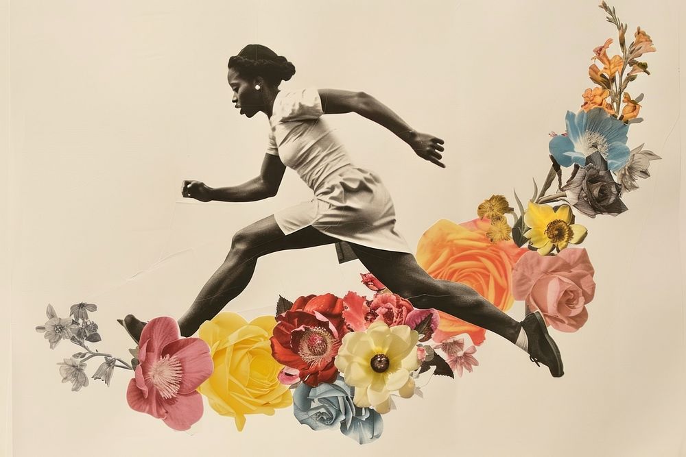 Paper collage of marathon flower painting drawing.