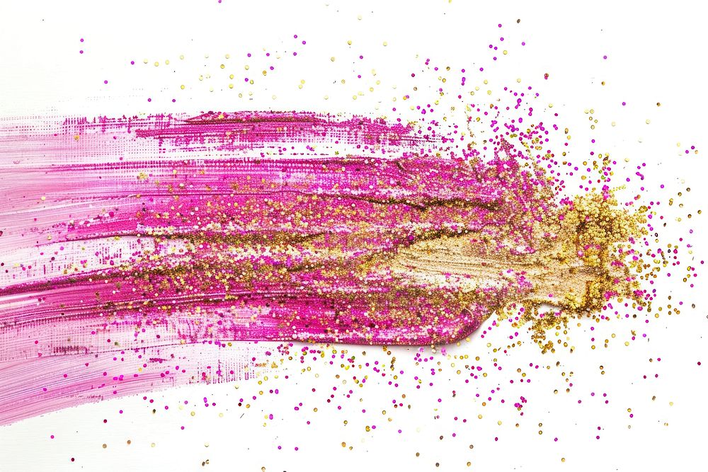 Pink gold brush strokes purple pollen plant.