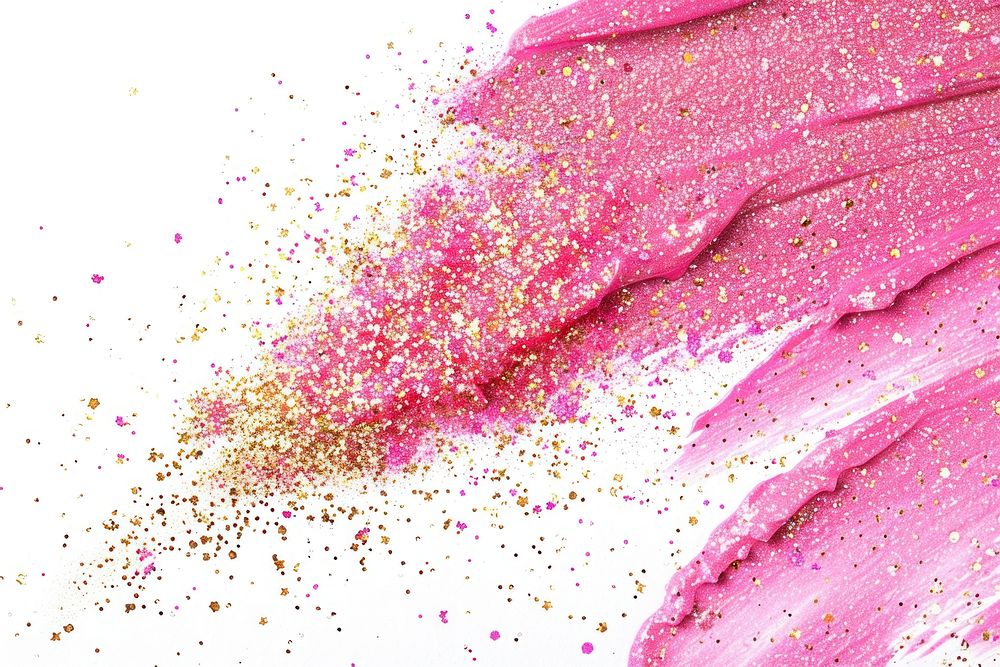 Pink gold brush strokes glitter blossom flower.