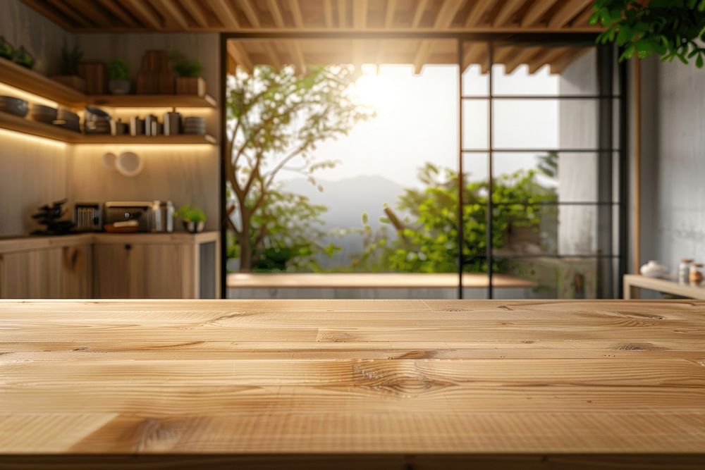 Wood counter japanese style kitchen furniture table.