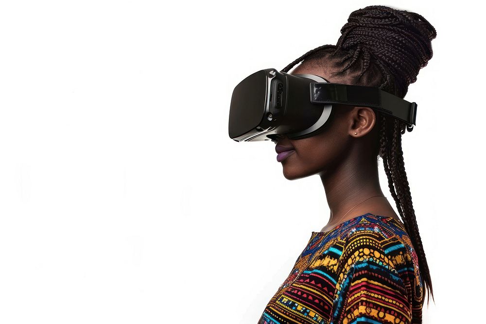African girl wearing VR glasses portrait accessories photography.
