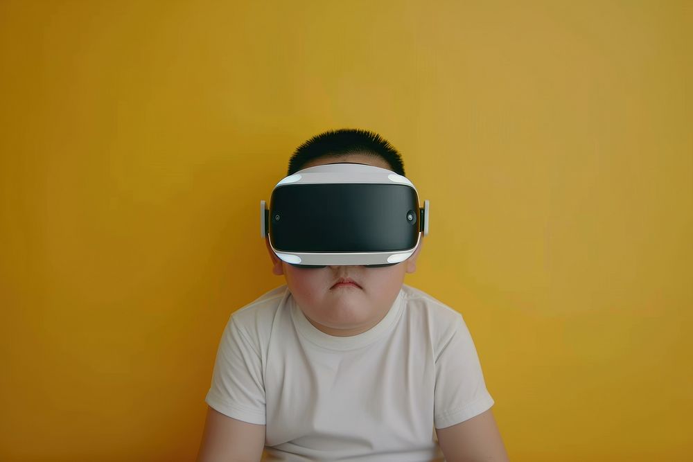Boy wearing VR glasses photography technology portrait.