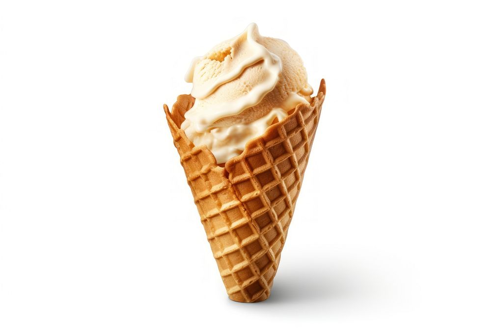 Waffle icecream cone dessert food white background.