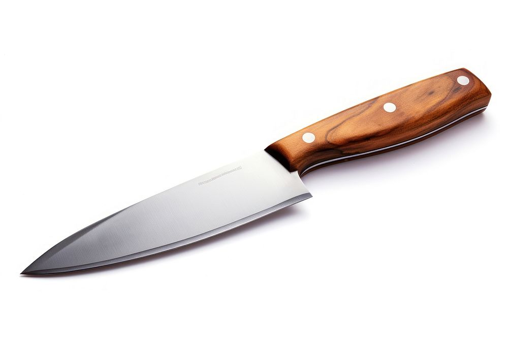 Wooden kitchen knife weapon blade white background.