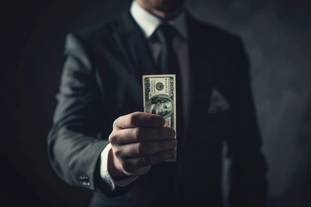 A business man holding dollar money monochrome currency.