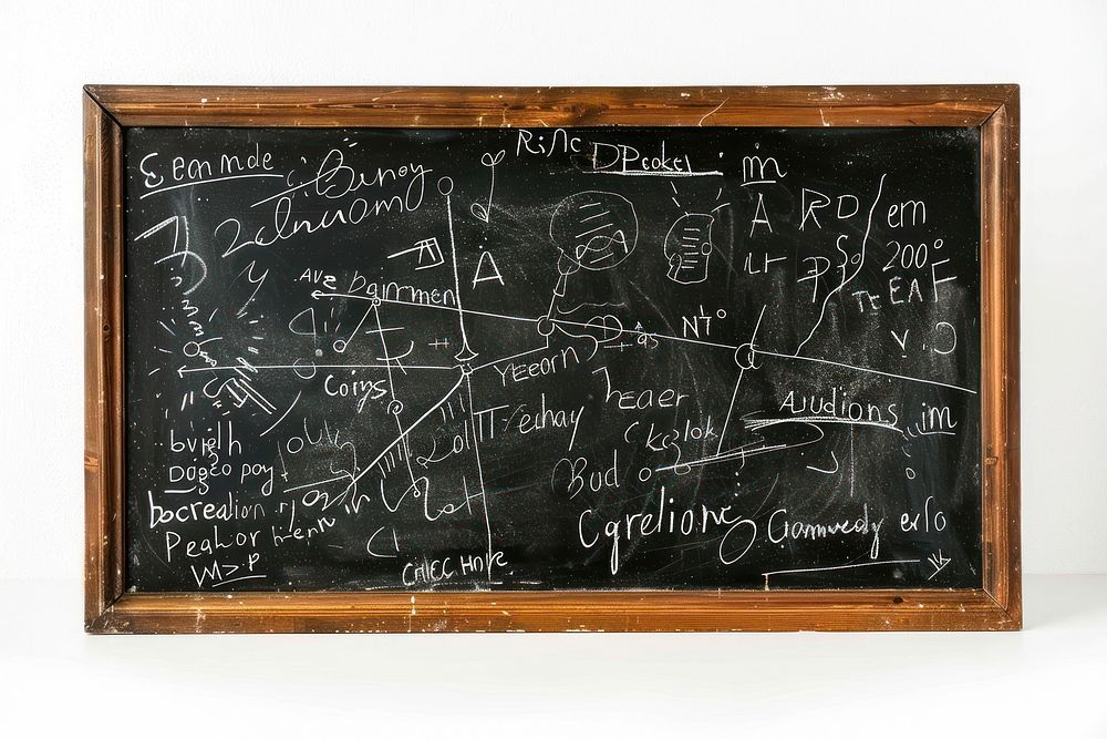 Blackboard with chalk scribbles white background handwriting mathematics.