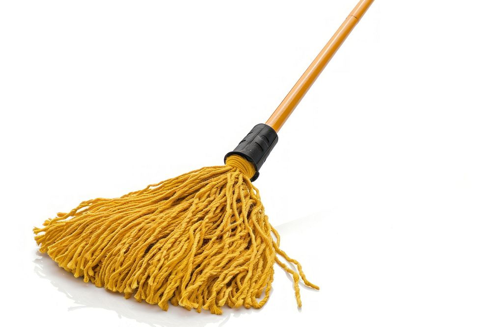 Floor mop broom white background cleanliness.