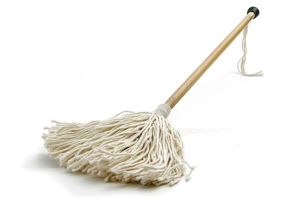 Floor mop broom white white background.