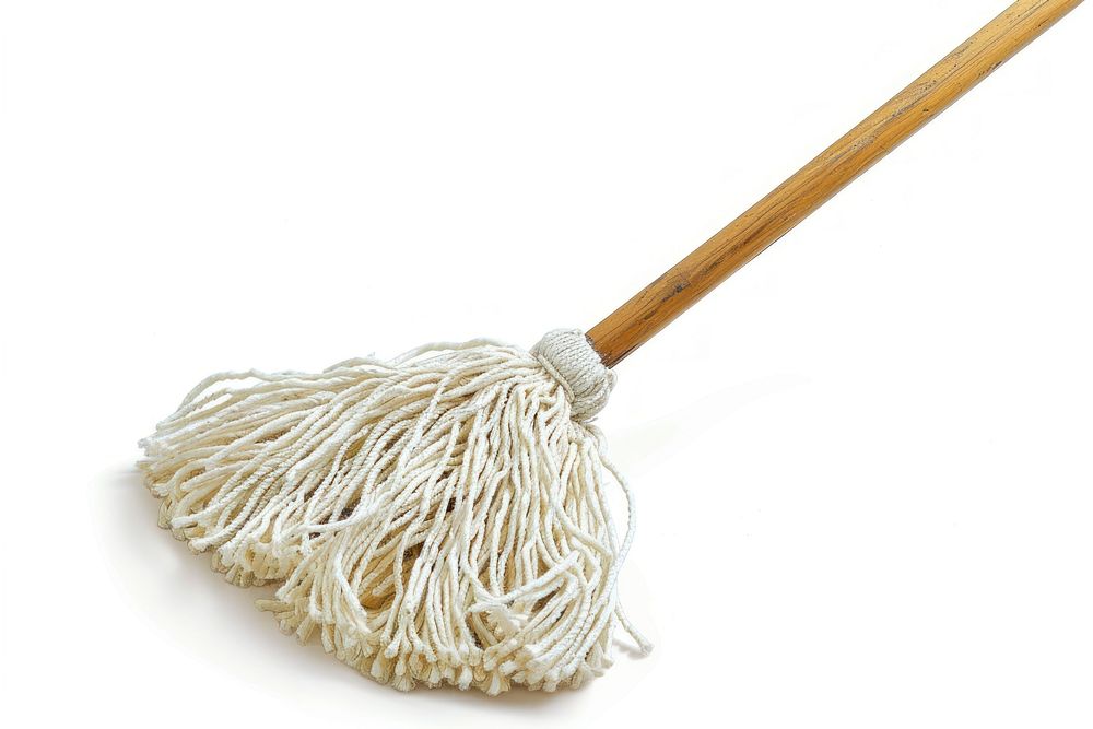 Floor mop broom white background housework.