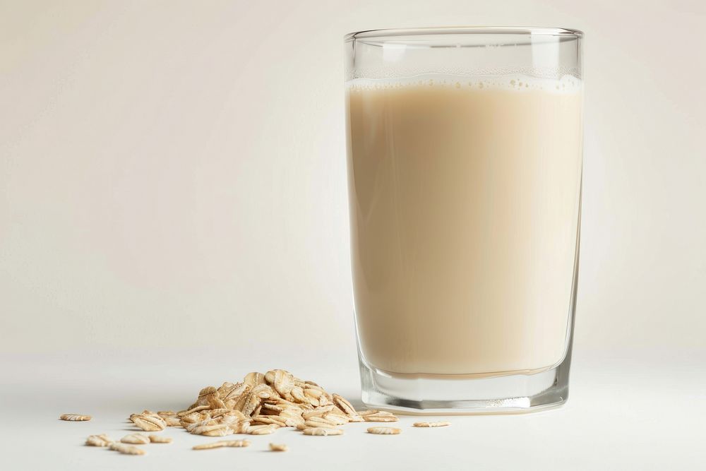 Glass of oat milk drink dairy food.