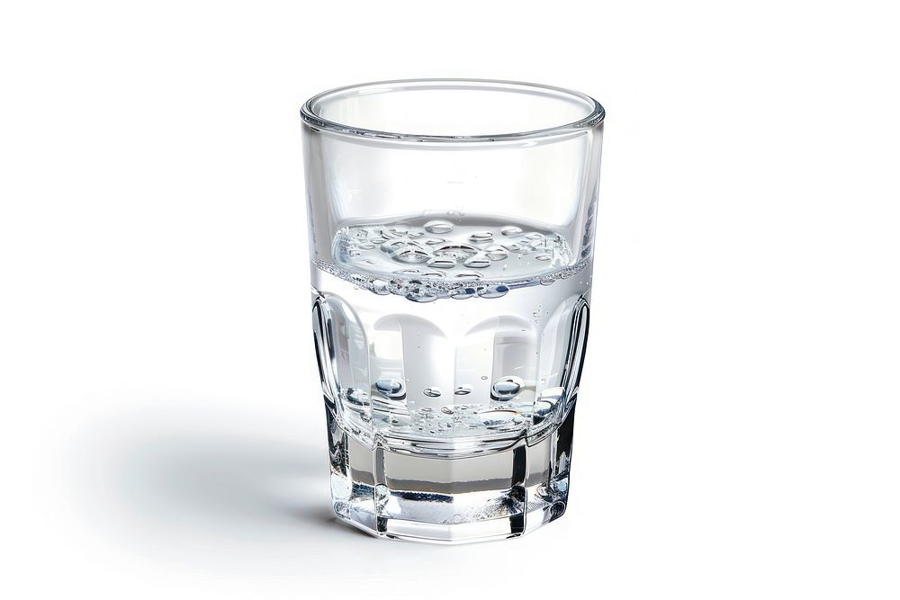 Glass of clean water drink white background refreshment.