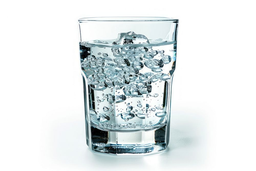 Glass of clean water white background refreshment transparent.